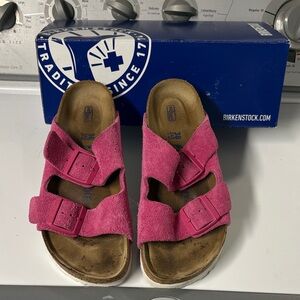 Birkenstock Pink Suede Two-Strap Arizona Sandals